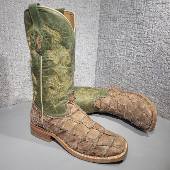 Corral A4048 Men's 9D Brown Turquoise Pirarucu Leather Square Toe Western Boots - Picture 9 of 11